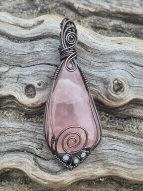 Rose Quartz Wire Wrap Pendant With Amazonite Accents